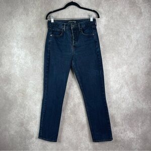 Veronica Beard Ryleigh Slim Straight High Rise Jeans In Dark Blue Wash Size 27